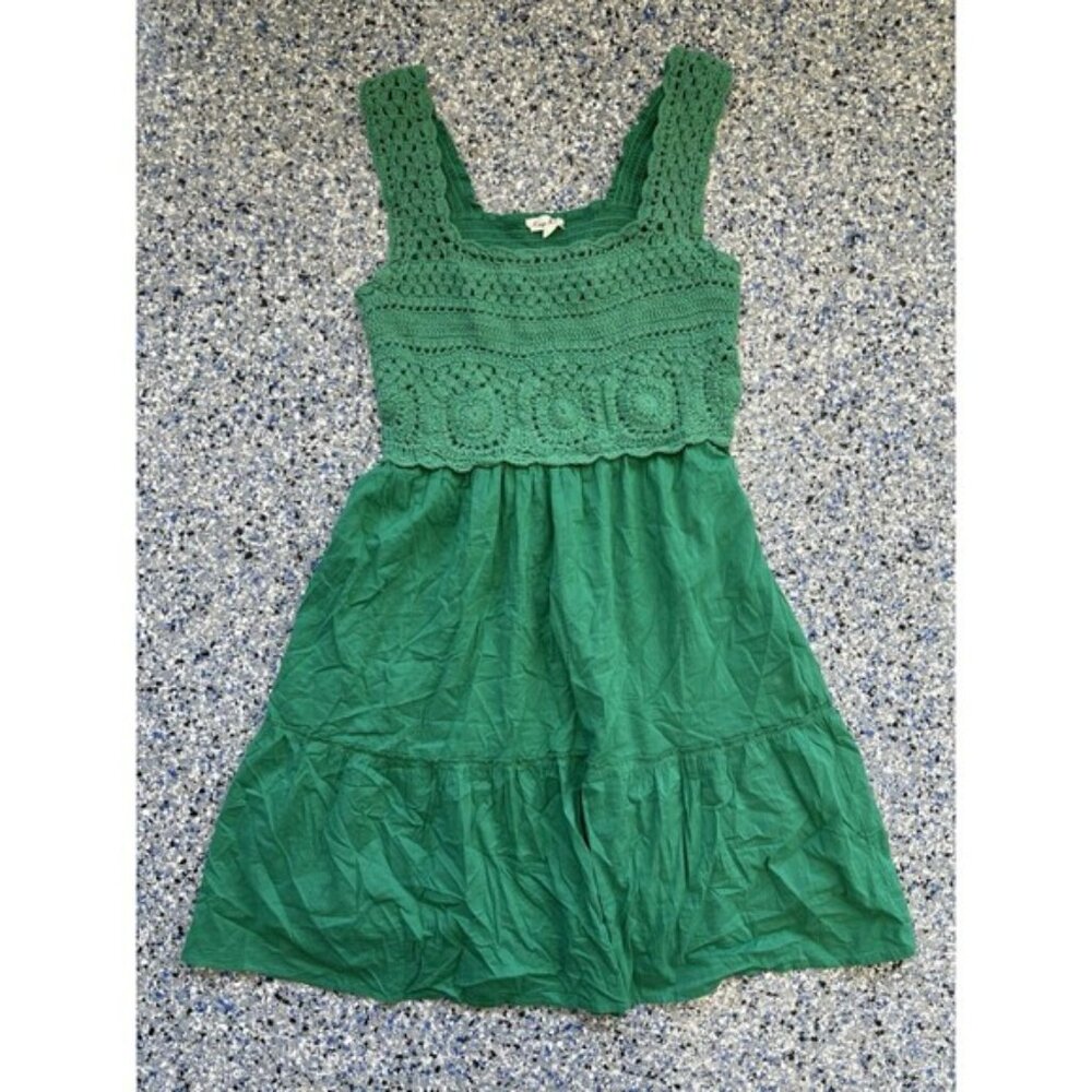 Green Kings Road Midi Dress Featuring A Crochet Top and A Tiered Skirt Size MED